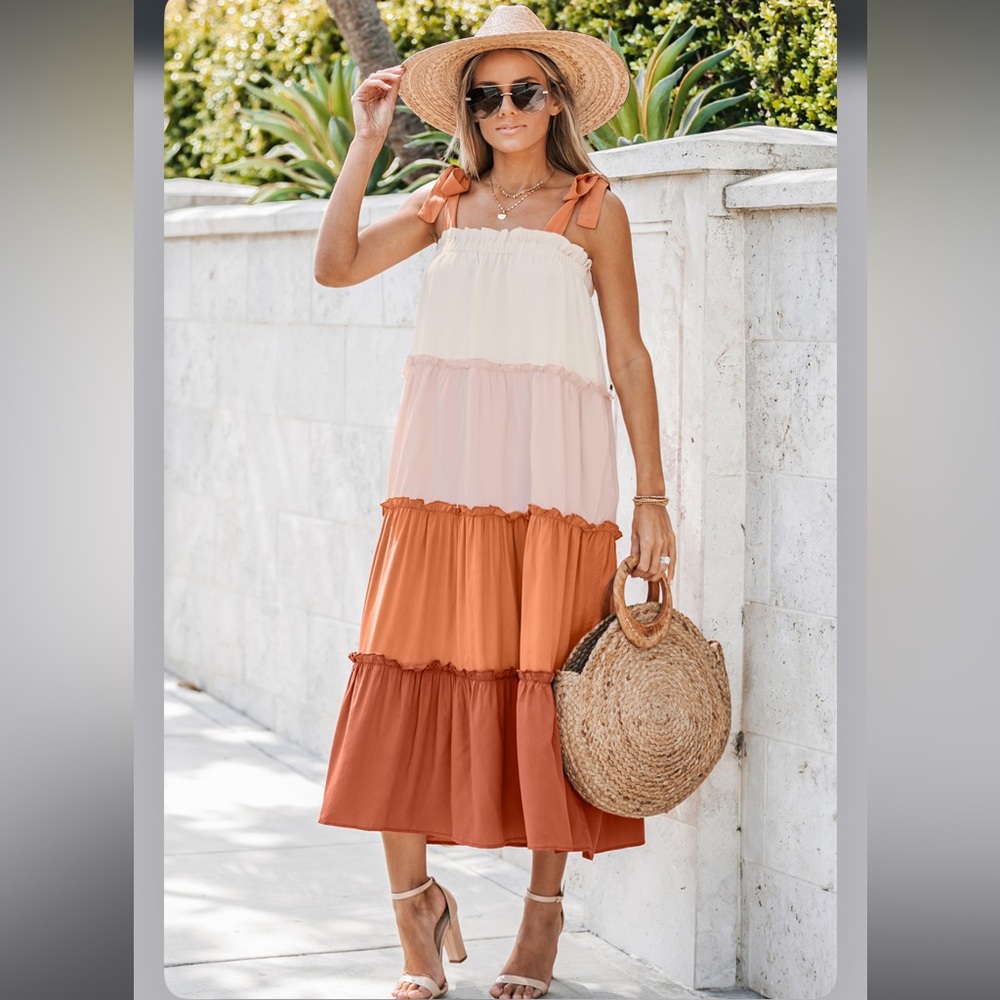 Cupshe Colorblock Ruffled Tie Strap Maxi Dress